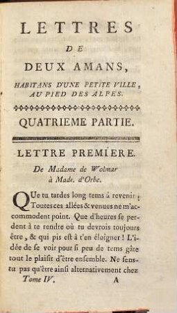 Lettres De Deux Amans, Habitans d'une petite Ville au pied des Alpes, 4