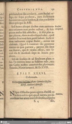 Epist. XXXVI. Coloniam. Hermannus Buschius Johan. Gymnico Heßindiensi, Auditori domestico S.