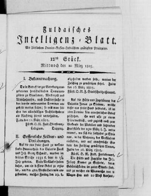 12tes Stück, Ausgabe vom 20. März 1805