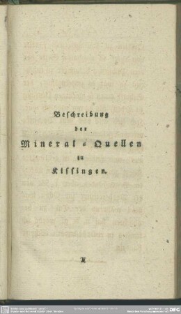 Beschreibung der Mineral-Quellen zu Kissingen