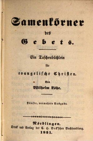 Samenkörner des Gebets : ein Taschenbüchlein für evangelische Christen