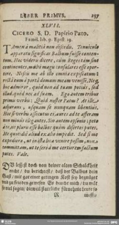 XLVII. Cicero S.D. Papirio Paeto. Famil. lib. 9. Epist. 19