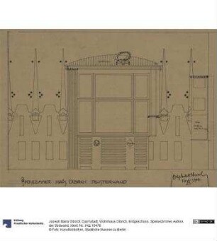 Darmstadt, Wohnhaus Olbrich, Erdgeschoss, Speisezimmer, Aufriss der Südwand