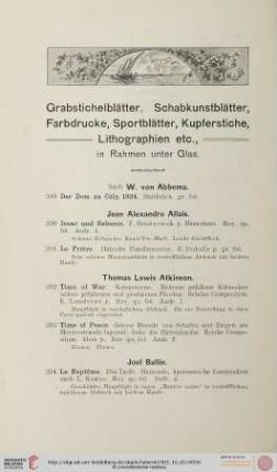 Grabstichelblätter, Schabkunstblätter, Farbdrucke, Sportblätter, Kupferstiche, Lithographien etc., im Rahmen unter Glas (Nr. 389-522)
