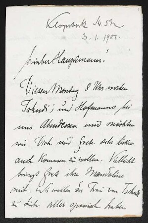 Brief von Walter Leistikow und Anna Leistikow an Gerhart Hauptmann