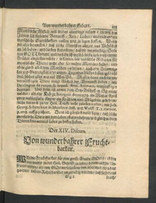 Der XIV. Discurs. Von wunderbahrer Fruchtbarkeit.