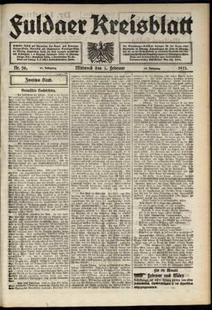 Zweite Ausgabe vom Mittwoch, den 01. Februar 1911.