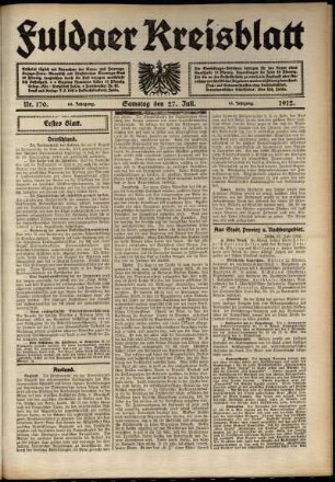 Erste Ausgabe vom Samstag, den 27. Juli 1912.