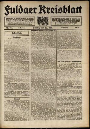 Erste Ausgabe vom Samstag, den 27. Juli 1912.