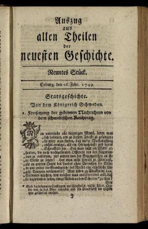 Neuntes Stück. Coburg, den 26. Febr. 1749.
