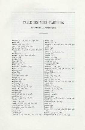 Table des noms D'Auteurs.