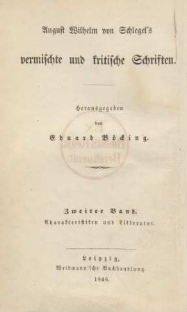 Bd. 8: Charakteristiken und Litteratur