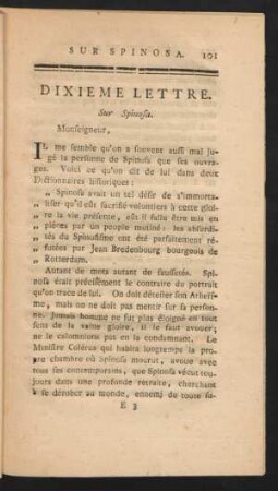 Dixieme Lettre. Sur Spinosa.