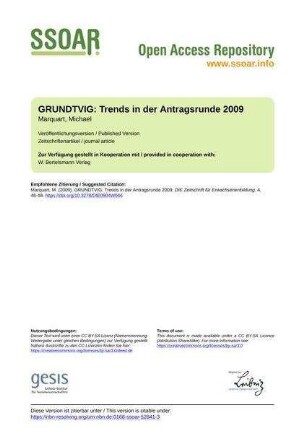 GRUNDTVIG: Trends in der Antragsrunde 2009