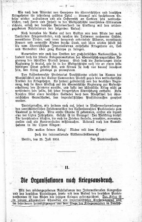 II. Die Organisationen nach Kriegsausbruch.