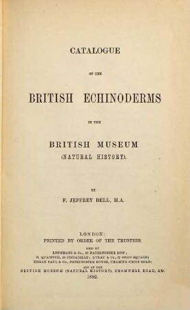 Catalogue of the British echinoderms in the British Museum '(Natural history)'
