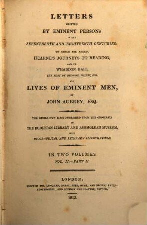 Letters written by eminent persons in the seventeenth and eighteenth centuries, 2,2