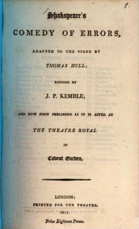 Shakspeare's Comedy of Errors