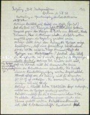 Handschriftliches Protokoll einer Mitgliederversammlung der Künstlervereinigung "Die Zeitgemäßen" (Die Abstrakten) - Sachkonvolut