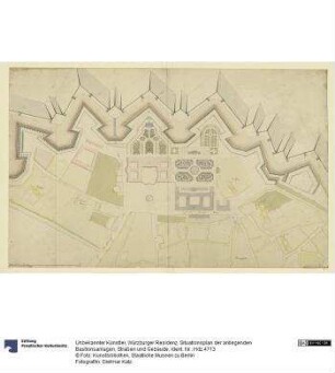 Würzburger Residenz, Situationsplan der anliegenden Bastionsanlagen, Straßen und Gebäude