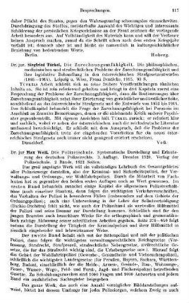 117, Siegfried Türkel. Die Zurechnungsfähigkeit. Die philosophischen, medizinischen und strafrechtlichen Probleme der Zurechnungsunfähigkeit und ihre legislative Behandlung in den österreichischen Strafgesetzentwürfen (1885 - 1914). 1915