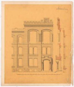 Lehrerseminar, Marienburg: 2. Entwurf: Teilaufriss Fassade, 2 Fassadenschnitte vertikal