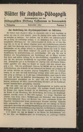 Zur Ausbildung des Erziehungspersonals an Instituten