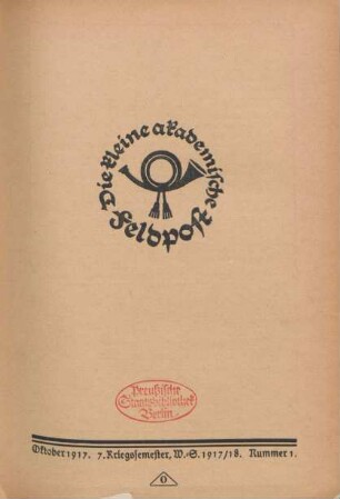 1917/18: kleine akademische Feldpost