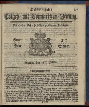 31tes Stueck, Montag den 28ten Julius 1800