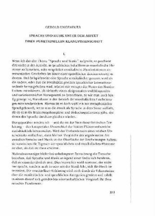 Sprache und Musik unter dem Aspekt einer funktionalen Klangwissenschaft
