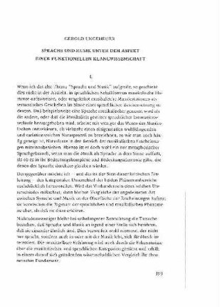Sprache und Musik unter dem Aspekt einer funktionalen Klangwissenschaft