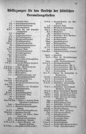 Abkürzungen für den Verkehr der städtischen Verwaltungsstellen