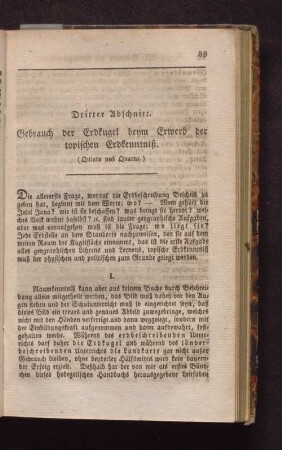 Dritter Abschnitt. Gebrauch der Erdkugel beym Erwerb der topischen Erdkenntis.