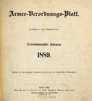 Armee-Verordnungsblatt. 23. 1889