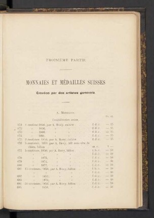 Troisième partie. Monnaies et médailles Suisses. Gravées par des artistes genevois