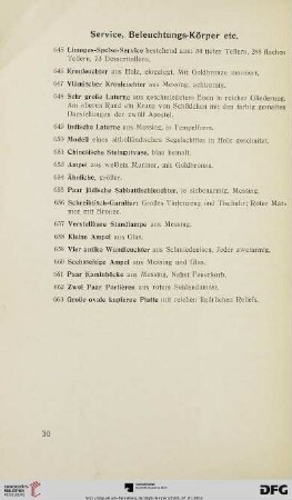 Service, Beleuchtungs-Körper etc. (Nr. 645-663)