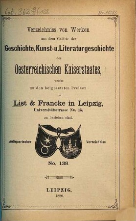 Lager-Verzeichnis. 138. 1880