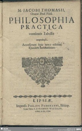 M. Jacobi Thomasii: Philosophia practica : continuis tabellis comprehensa