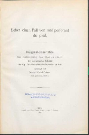 Ueber einen Fall von mal perforant du pied