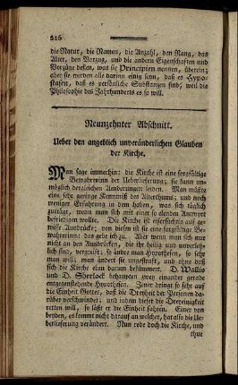 Neunzehnter Abschnitt. Ueber den angeblichen unveränderlichen Glauben der Kirche. - Zwey und zwanzigster Abschnitt. Von der wahren Oekonomie.