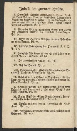 Inhalt des zweyten Stüks
