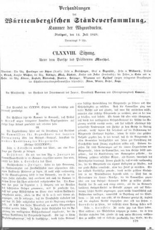 178. Sitzung, Stuttgart, 14.7.1849