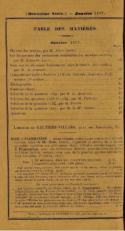 Table des matières. Janvier 1877.