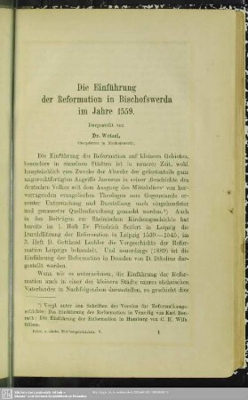 Die Einführung der Reformation in Bischofswerda im Jahre 1559