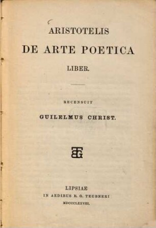 Aristotelis De arte poetica liber : rec. Guilelmus Christ