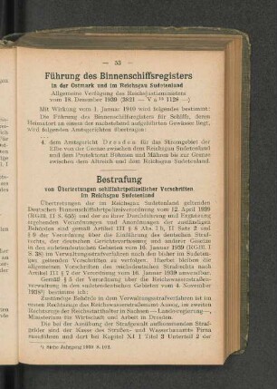 Führung des Binnenschiffsregisters in der Ostmark und im Reichsgau Sudetenland