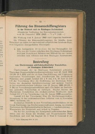 Führung des Binnenschiffsregisters in der Ostmark und im Reichsgau Sudetenland