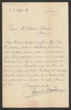 Brief an B. Schott's Söhne : 04.09.1899