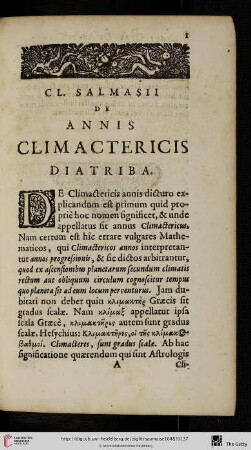 Cl. Salmasii de annis climactericis diatriba