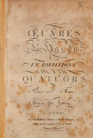 Oeuvres d'Haydn en partitions, 2,10. [Hob. III,72, III,73, III,74]. - Paris: Richault. - Pl.Nr. j. - 139 S.